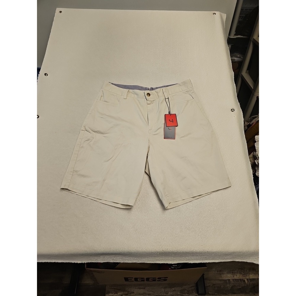 Short Par 4 Enduro Golf Shorts Mens 34 Stone Beige Flat Front Cotton Stretch NWT